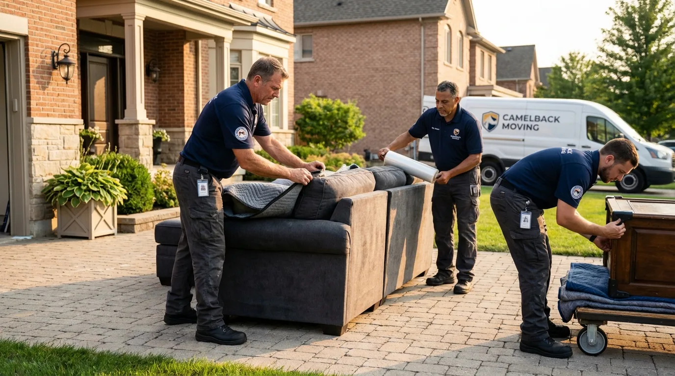 Large estate moving crew wrapping furniture in Hollis, OK