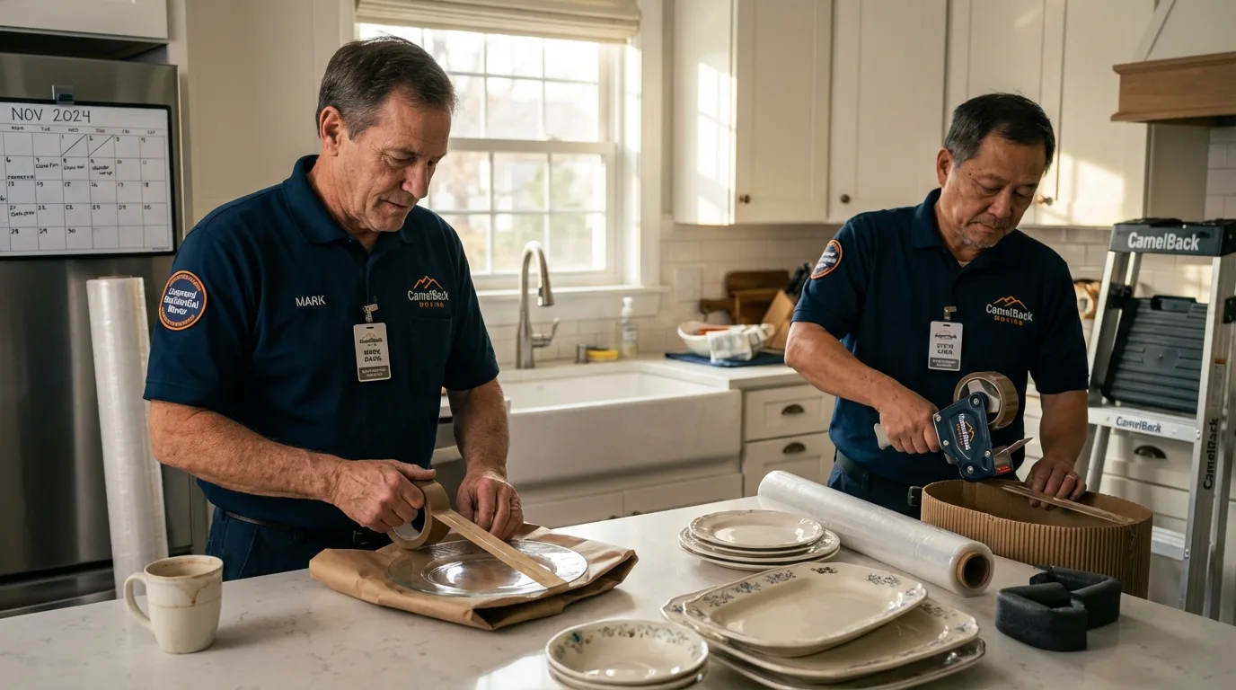 Professional crew packing kitchen dishware in Hollis, OK
